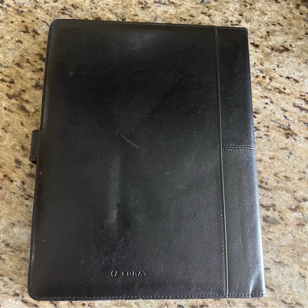 Black Professional Leather Resume Holder with Pockets and Calculator EUC